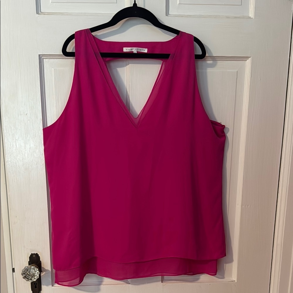 Violet & Claire Women's Hot Pink Vneck and back Lined Tank Top 100% polyester XL